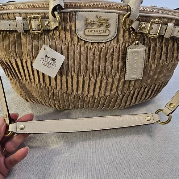 Coach 18885 NWT Madison Gathered Signature Fabric Sophia Satchel Purse Khaki NEW - Picture 9 of 15